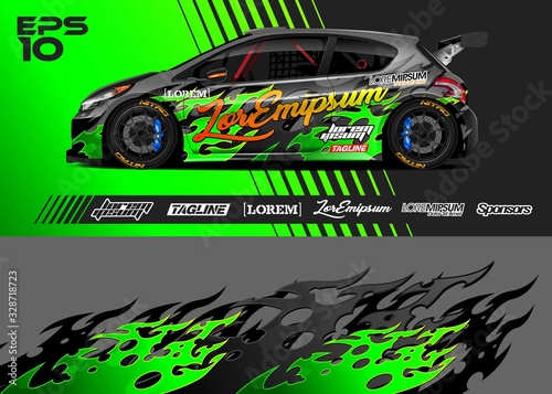 Race car graphic livery design. Abstract sport racing background for wrap race car, rally, drift car, cargo van, pickup truck and adventure vehicle. Full vector Eps 10.
