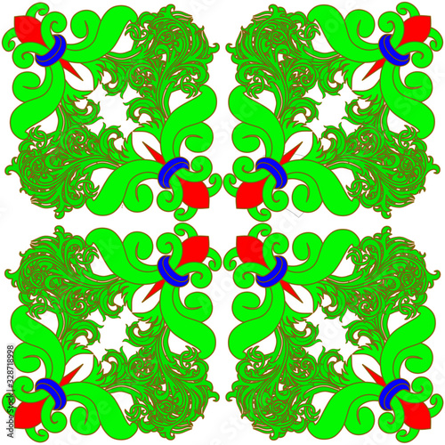 green background, flower motif