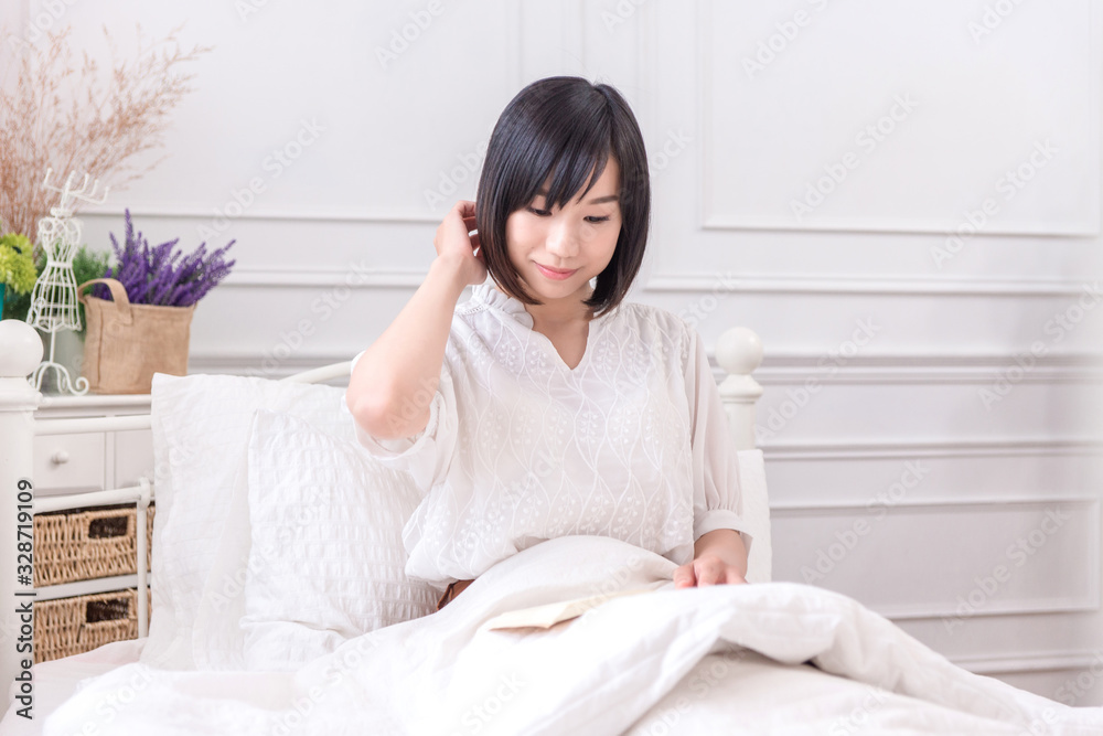 Portrait of beautiful asian young woman sleep lying in bed with head on pillow comfortable and happy with leisure, girl with relax for health and lifestyle concept. Portrait of beautiful asian young woman sleep lying in bed with head on pillow comfortable and happy with leisure, girl with relax for health and lifestyle concept.