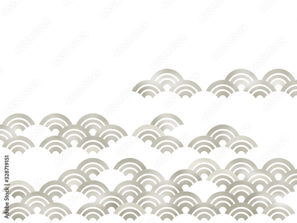 青海波 壁紙 手描き風 破れ青海波 ランダム 下フレーム グレー系 Stock Illustration Adobe Stock