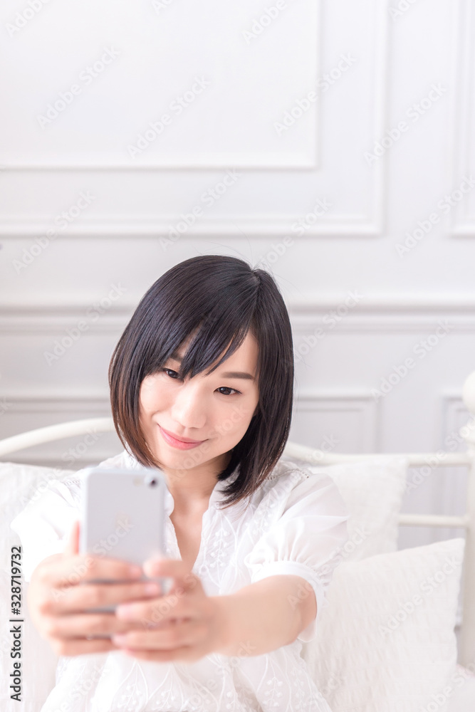 Portrait of beautiful asian young woman sleep lying in bed with head on pillow comfortable and happy with leisure, girl with relax for health and lifestyle concept. Portrait of beautiful asian young woman sleep lying in bed with head on pillow comfortable and happy with leisure, girl with relax for health and lifestyle concept.