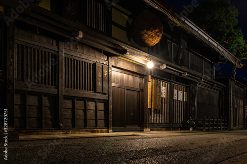 Photos Night view of Sannomachi Street in Takayama, with old wooden buildings and house
