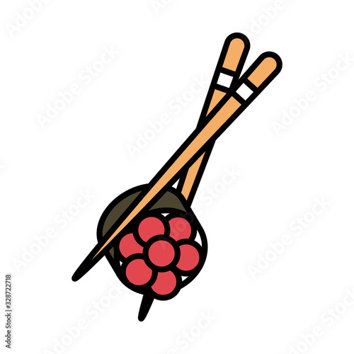 sushi oriental menu chopsticks with roll caviar food line and fill style icon