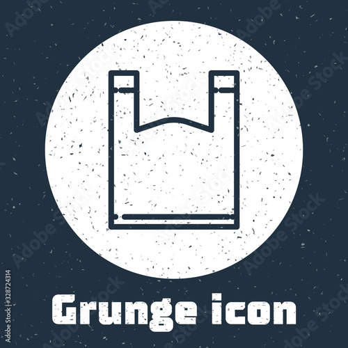 Grunge line Plastic bag icon isolated on grey background. Disposable cellophane and polythene package prohibition sign. Monochrome vintage drawing. Vector Illustration