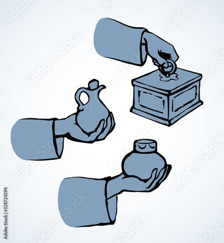 Gifts of gold, frankincense and myrrh. Vector drawing