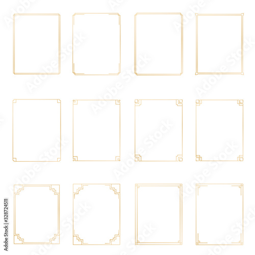 Art Deco gold horizontal frames and borders collection 2. Trendy gatsby design elements. Retro style. Isolated. Vector.
