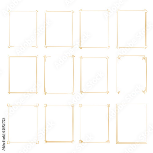 Art Deco gold horizontal frames and borders collection 2. Trendy gatsby design elements. Retro style. Isolated. Vector.