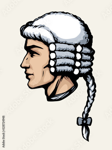 Vintage french wig. Vector drawing