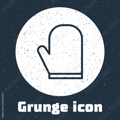Grunge line Oven glove icon isolated on grey background. Kitchen potholder sign. Cooking glove. Monochrome vintage drawing. Vector Illustration