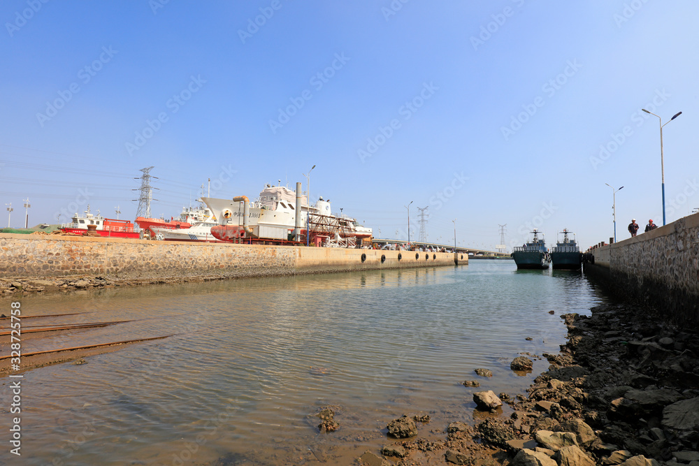 Dockyard landscape in a shipyard, Luannan County, Hebei Province, China