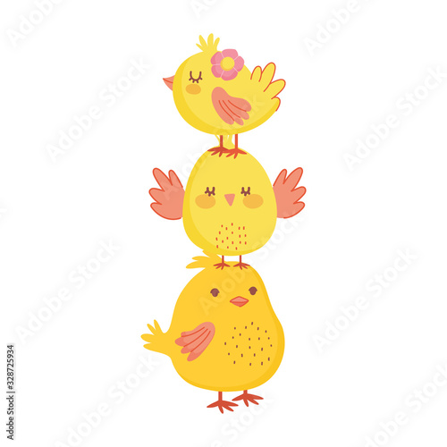 happy easter cute pile of chickens flower cartoon decoration
