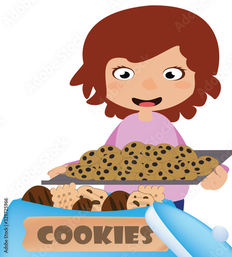 graphic of woman or mama holding a tray of cookies 