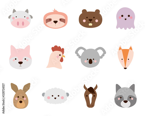 Fototapeta Naklejka Na Ścianę i Meble -  Cute animals cartoons flat style icon set vector design