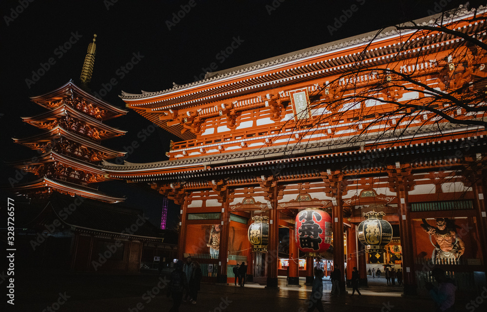 Sensoji Temple, Tokyo, Japan - February 13,2020 : Night of Sensoji Temple in Asakusa , one of landmark in Tokyo and most traveler will go to seeing and visited. Sensoji Temple, Tokyo, Japan - February 13,2020 : Night of Sensoji Temple in Asakusa , one of landmark in Tokyo and most traveler will go to seeing and visited.
