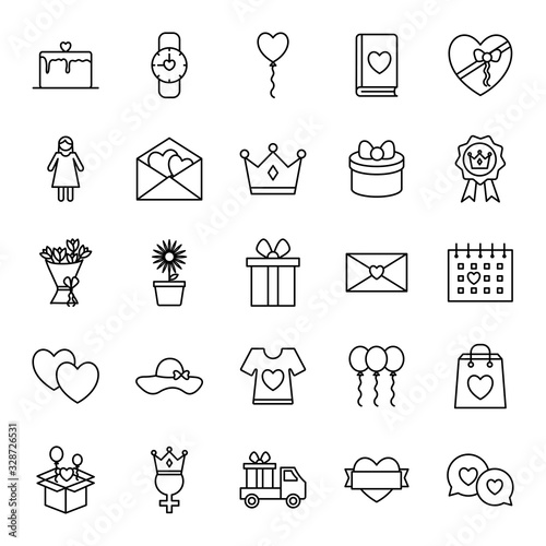 happy mothers day line style icon set vector design