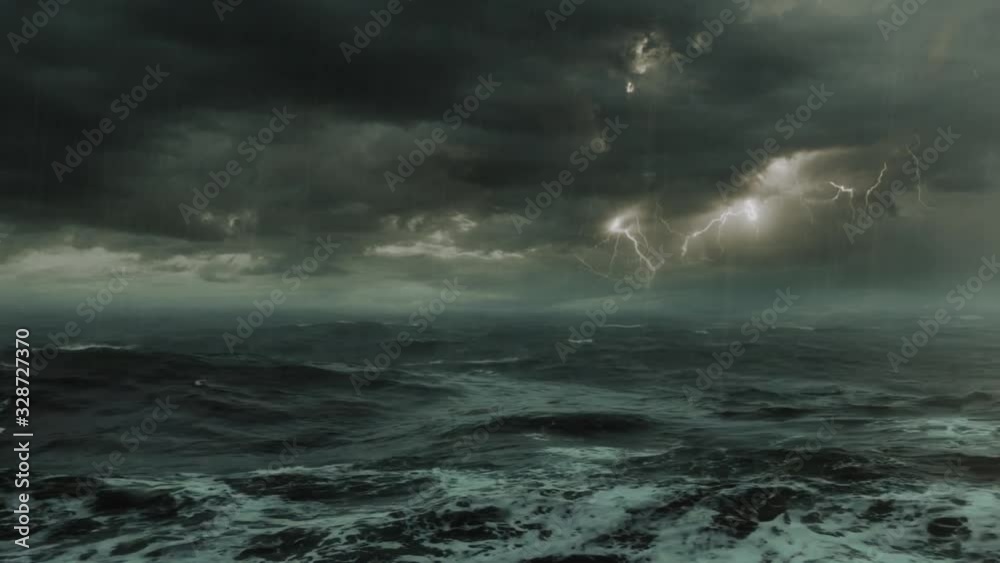 Lightning storm at sea / ocean. CC (real color) version.