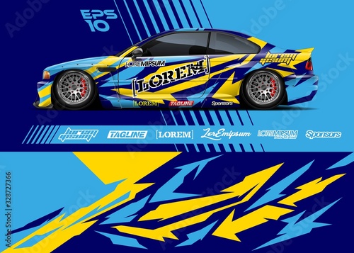 Race car graphic livery design. Abstract sport racing background for wrap race car, rally, drift car, cargo van, pickup truck and adventure vehicle. Full vector Eps 10.
