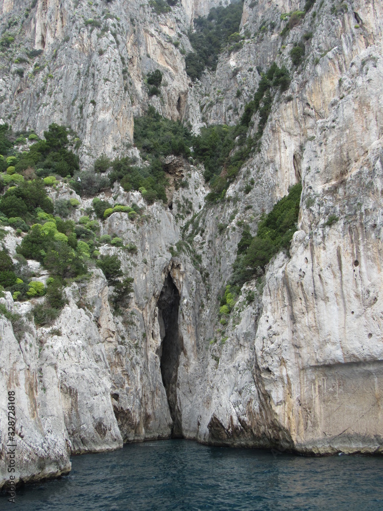 View of a very narrow cave opening on the island of Capri, Italy 