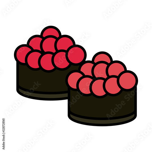 sushi oriental menu raw red caviar food line and fill style icon