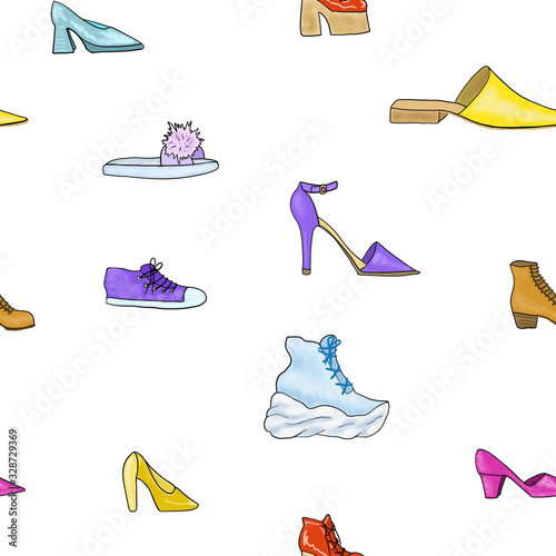 Female shoes in a seamless pattern for design