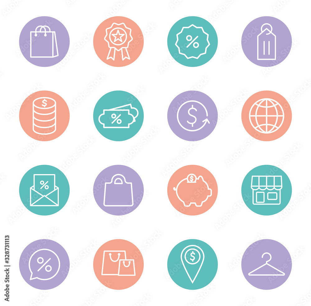 shopping line and block style icon set vector design shopping line and block style icon set vector design