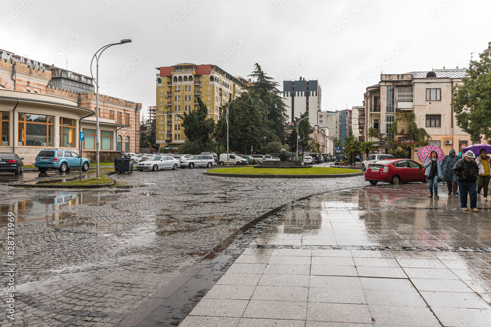Rainy day in the old part of the Batumi city in Georgia