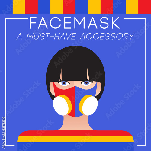 Set of trendy women wearing stylish surgical mask : Vector Illustration 