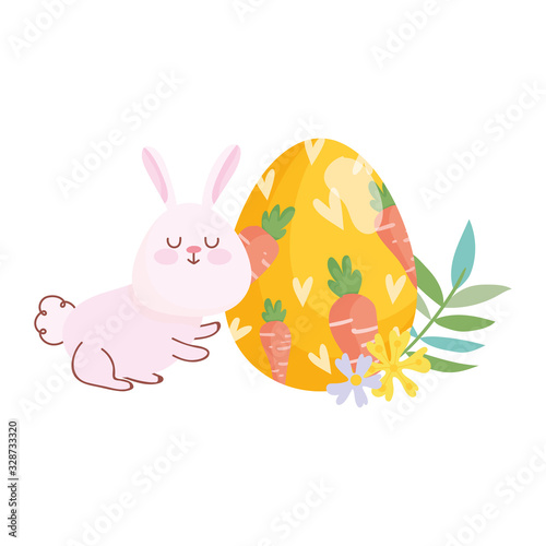 happy easter bunny egg painting with carrots flowers nature