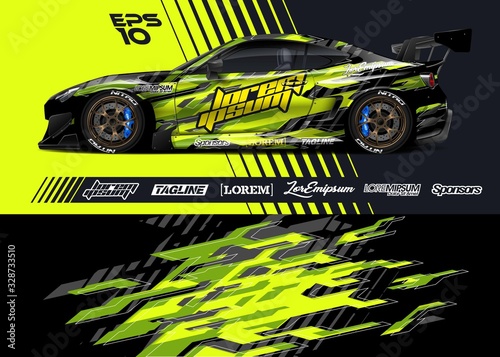 Car wrap racing livery vector. Abstract stripe racing background for wrap race car, rally, drift car, cargo van, pickup truck and adventure vehicle. Full vector Eps 10.