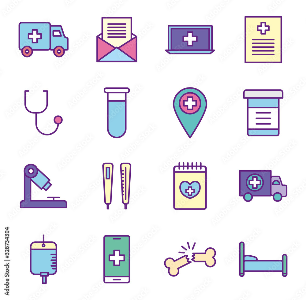medical line and fill style icon set vector design medical line and fill style icon set vector design