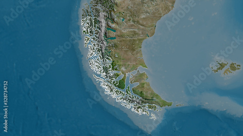 Magallanes y Antártica Chilena, Chile - outlined. Satellite