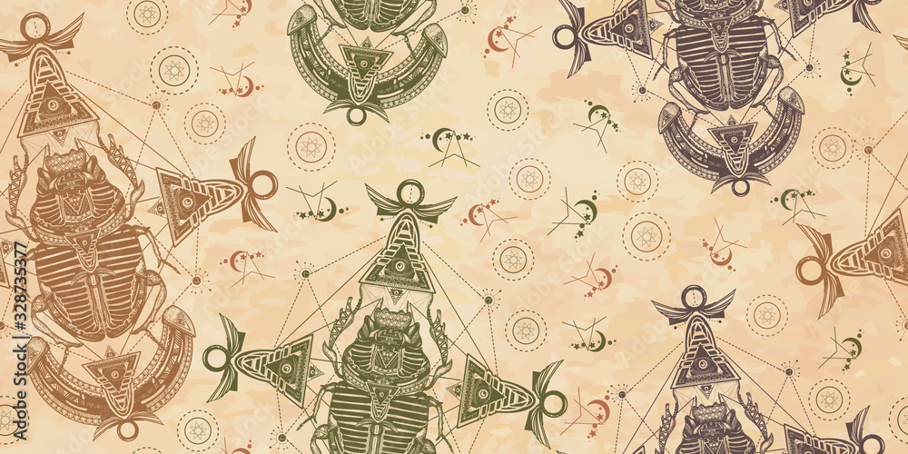 custom made wallpaper toronto digitalScarab, ancient Egypt, mythology. Seamless pattern. Packing old paper, scrapbooking style. Vintage background. Medieval manuscript, engraving art. Egyptian scarab symbol of pharaoh, gods Ra, sun
