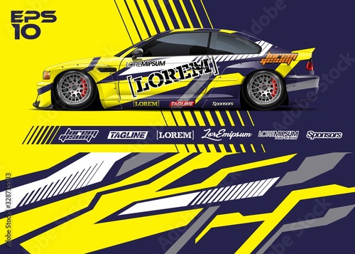 Car wrap racing livery vector. Abstract stripe racing background for wrap race car, rally, drift car, cargo van, pickup truck and adventure vehicle. Full vector Eps 10.