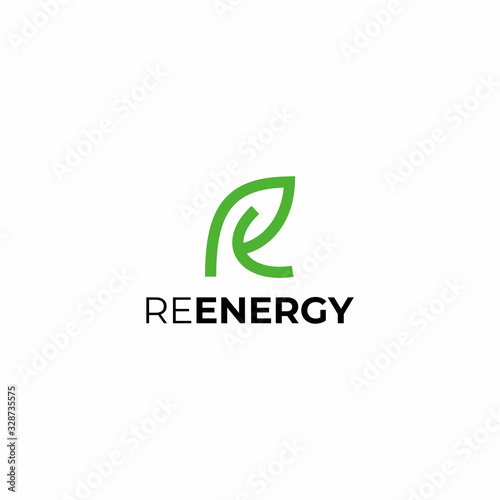 Creative logo design of letter RE and leaf icon with clean background - EPS10 - Vector.