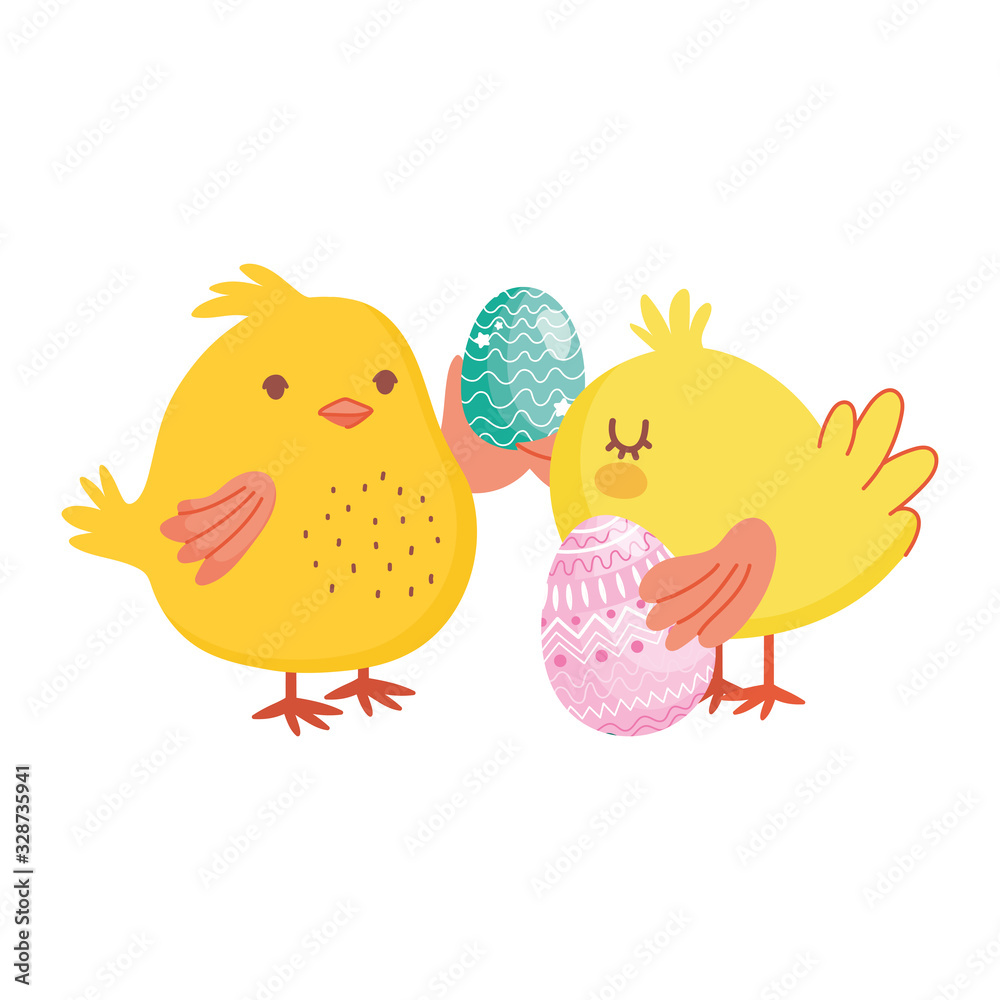 happy easter day, cute chickens with eggs decoration party happy easter day, cute chickens with eggs decoration party