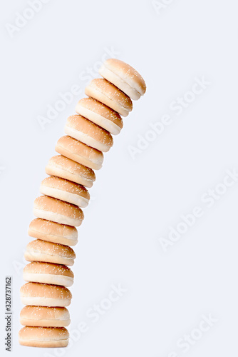 Stacked layers of bun isolated on white background