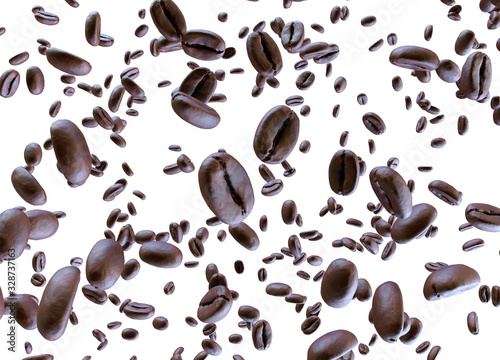 Flying coffee bean over the screen