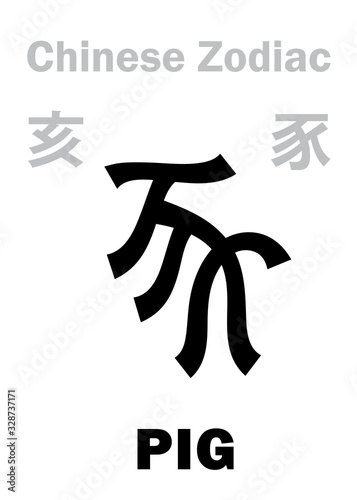 Astrology Alphabet: PIG / BOAR [豕] sign of Chinese Zodiac (The "Boar" in Japanese Zodiac). Chinese character, hieroglyphic sign (symbol).
