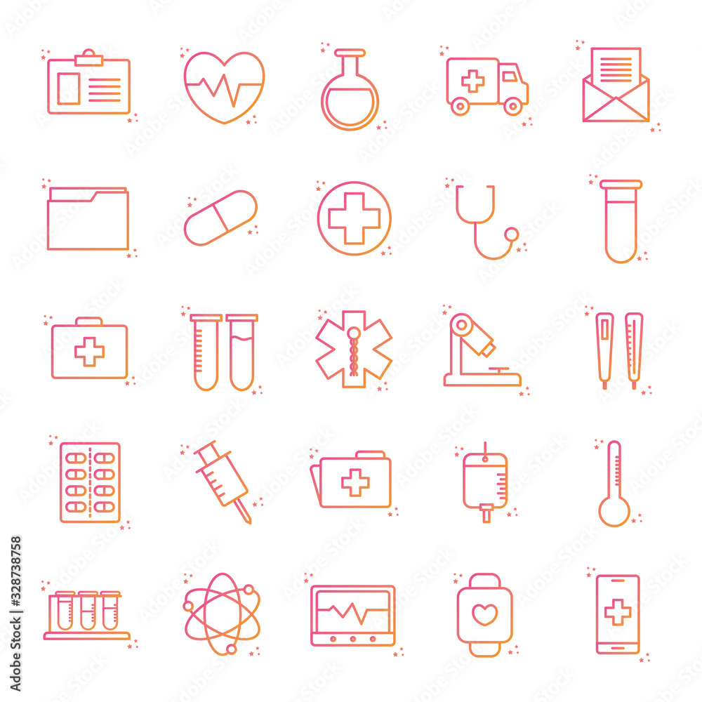 medical gradient style icon set vector design