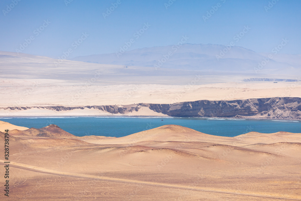 View of Paracas National Reserve Bay, dunes, sands, desert. Peru.