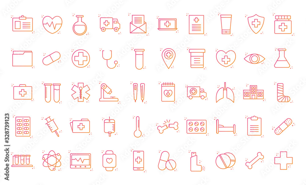 medical gradient style icon set vector design