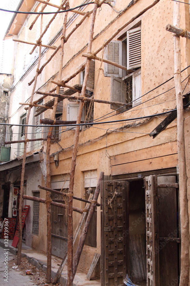 Rickety Wooden Scaffolding in Stonetown, Zanzibar