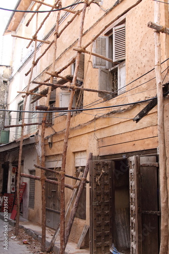Rickety Wooden Scaffolding in Stonetown, Zanzibar photo