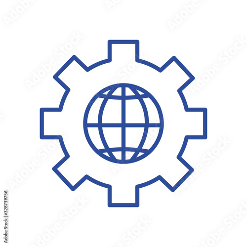 Isolated global sphere inside gear line style icon vector design