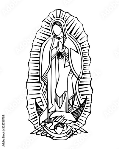 Vászonkép Virgin of Guadalupe ink hand drawn illustration