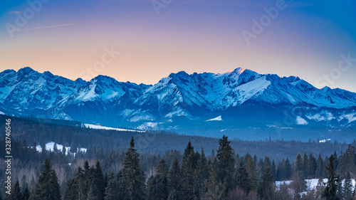 Wonderful Tatra mountains at sunrise in winter