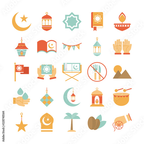 ramadan arabic islamic celebration icon set tone color icon