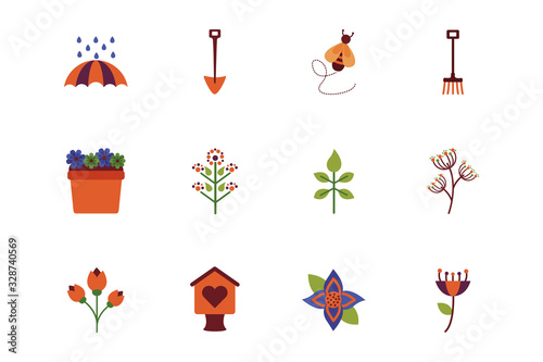 bundle of spring set flat icons