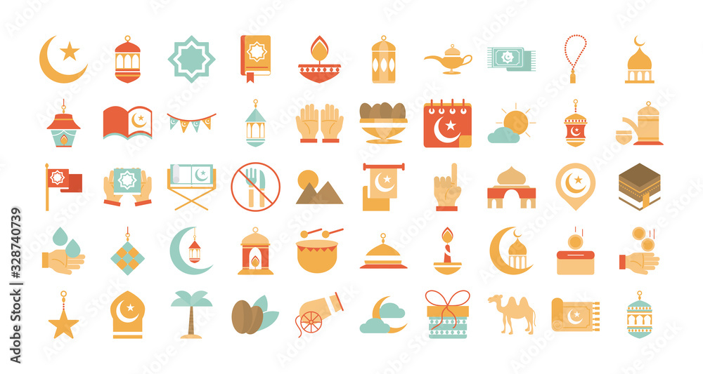 ramadan arabic islamic celebration icon set tone color icon