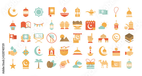 Photo ramadan arabic islamic celebration icon set tone color icon